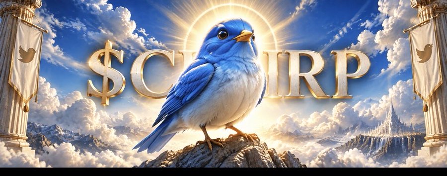 Blue CHIRP bird above the clouds in a bright sky
